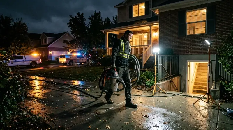 Water extraction in a Salem, Utah basement after a storm and sewer backup